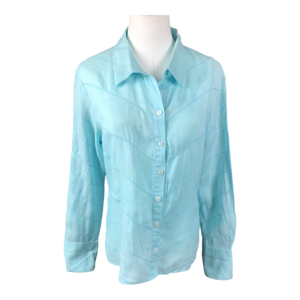 Tweeds Light Blue Button-Up 100% Linen Shirt Large